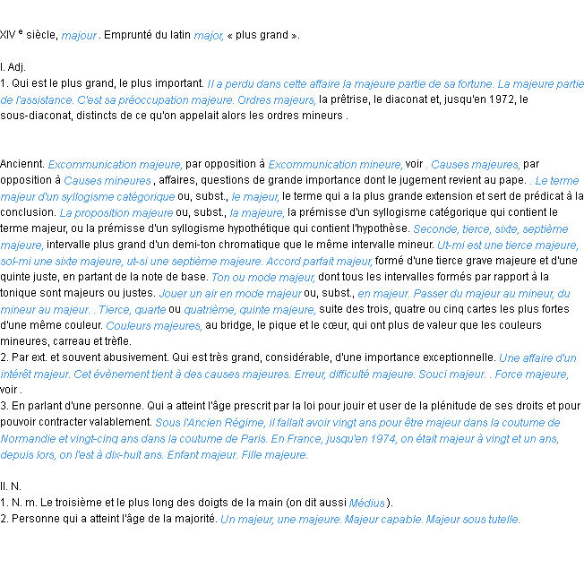 Définition majeur ACAD 1986