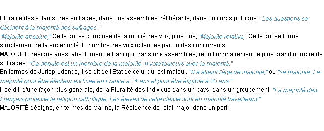 Définition majorité ACAD 1932