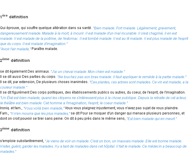 Définition malade ACAD 1835