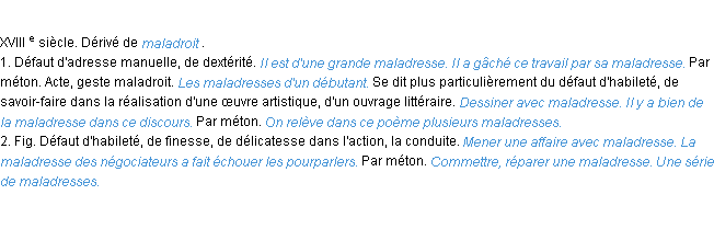 Définition maladresse ACAD 1986