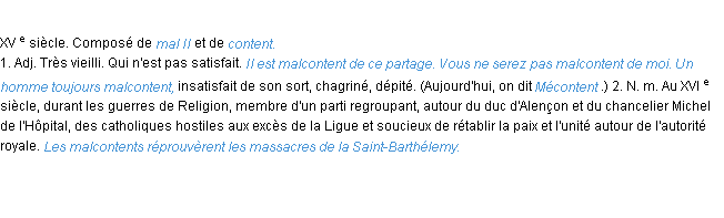 Définition malcontent ACAD 1986