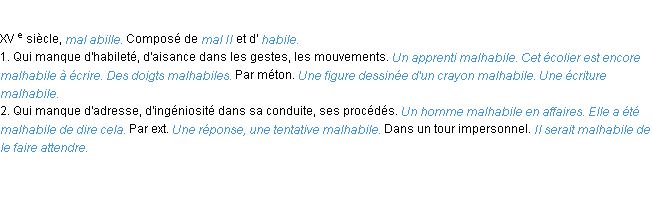 Définition malhabile ACAD 1986