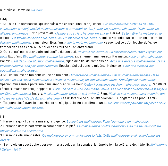 Définition malheureux ACAD 1986