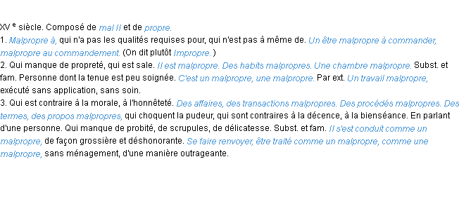 Définition malpropre ACAD 1986