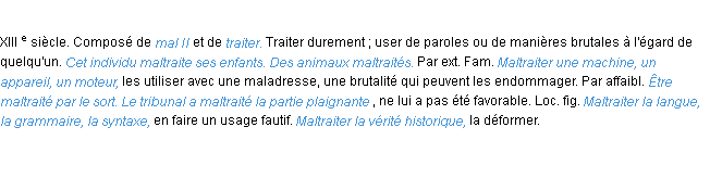 Définition maltraiter ACAD 1986