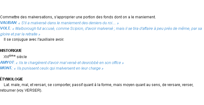 Définition malverser Emile Littré