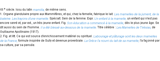 Définition mamelle ACAD 1986