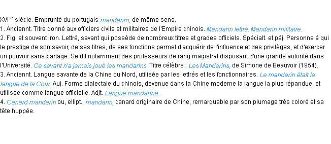 Définition mandarin ACAD 1986