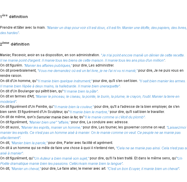 Définition manier ACAD 1798