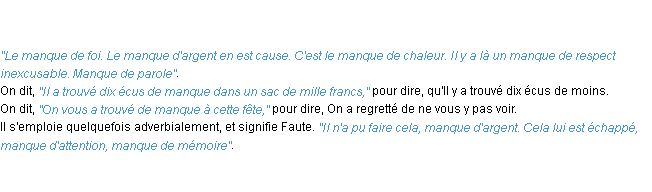 Définition manqué ACAD 1798