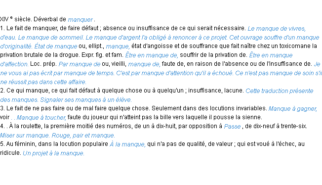 Définition manqué ACAD 1986