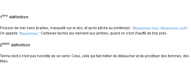 Définition maquereau ACAD 1798