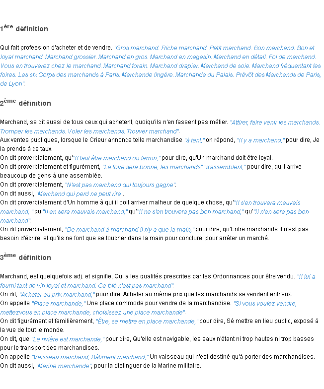 Définition marchand ACAD 1798
