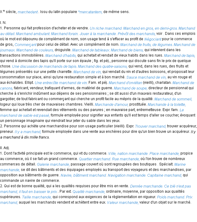 Définition marchand ACAD 1986