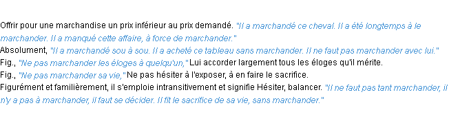 Définition marchander ACAD 1932