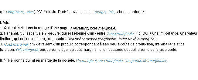 Définition marginal ACAD 1986