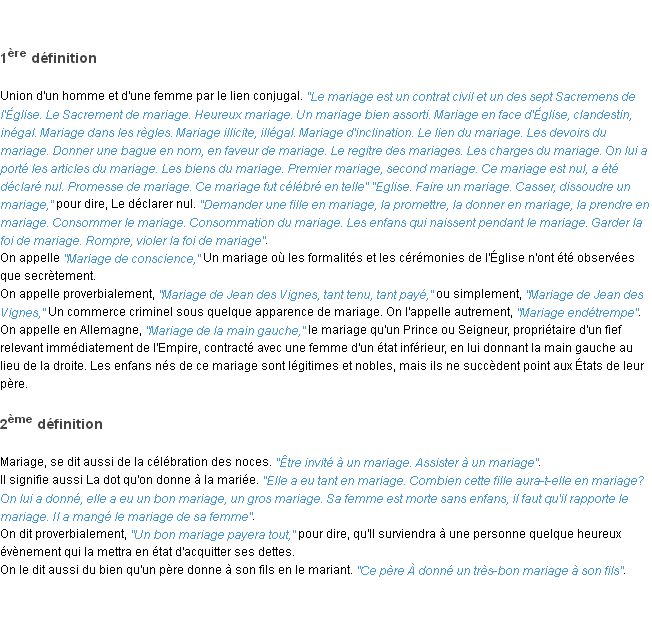 Définition mariage ACAD 1798