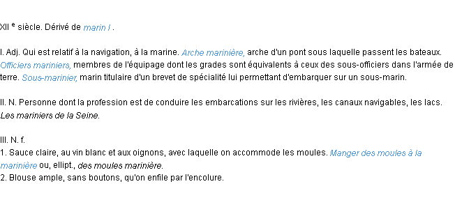 Définition marinier ACAD 1986