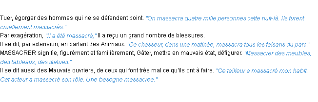 Définition massacrer ACAD 1932