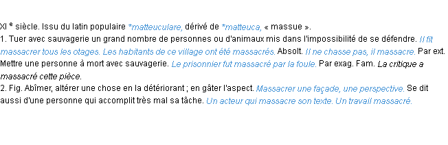 Définition massacrer ACAD 1986