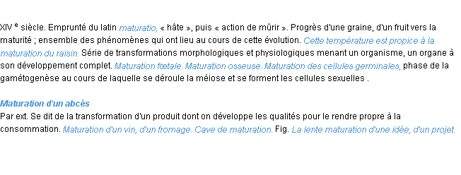 Définition maturation ACAD 1986