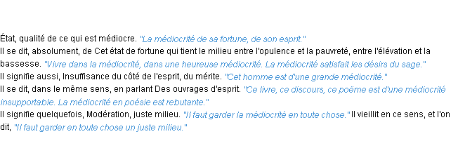 Définition médiocrité ACAD 1835