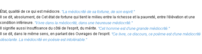 Définition médiocrité ACAD 1932