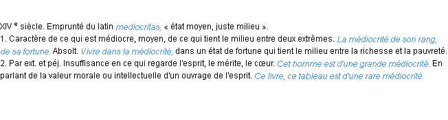 Définition médiocrité ACAD 1986