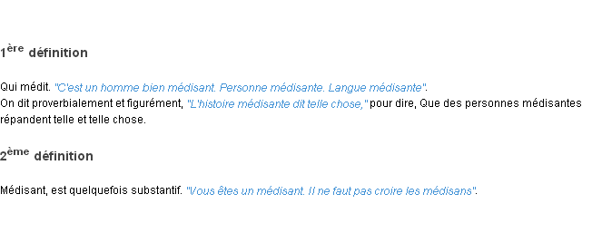 Définition médisant ACAD 1798