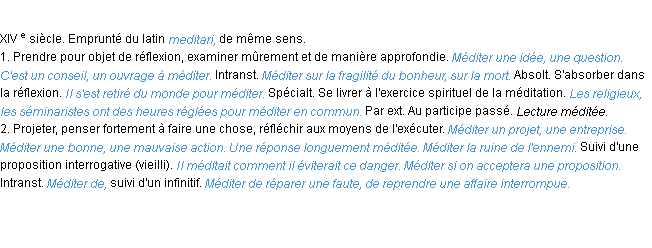 Définition méditer ACAD 1986