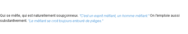 Définition méfiant ACAD 1835