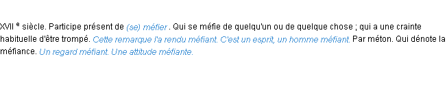 Définition méfiant ACAD 1986