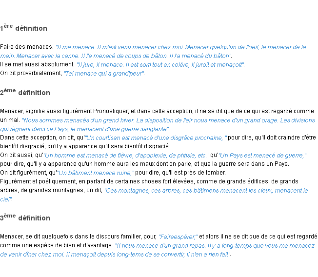 Définition menacer ACAD 1798