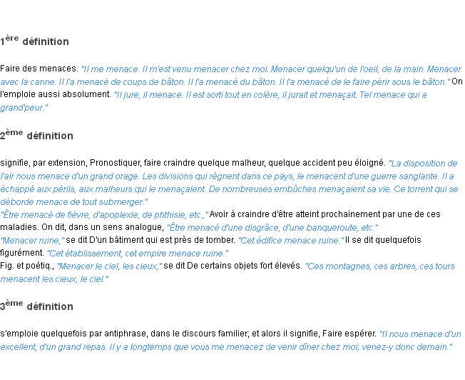 Définition menacer ACAD 1835