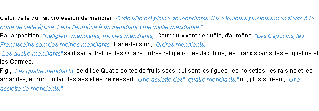 Définition mendiant ACAD 1932