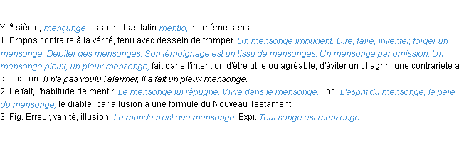 Définition mensonge ACAD 1986