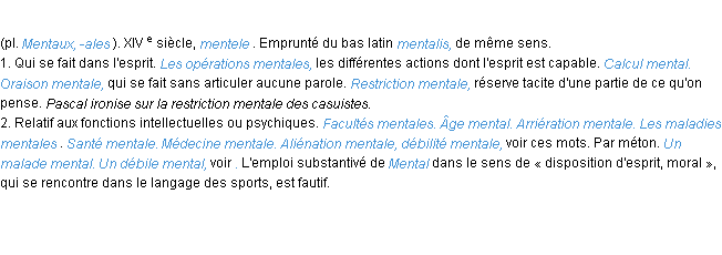 Définition mental ACAD 1986