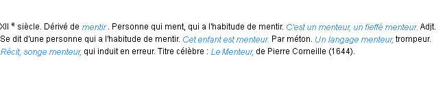 Définition menteur ACAD 1986