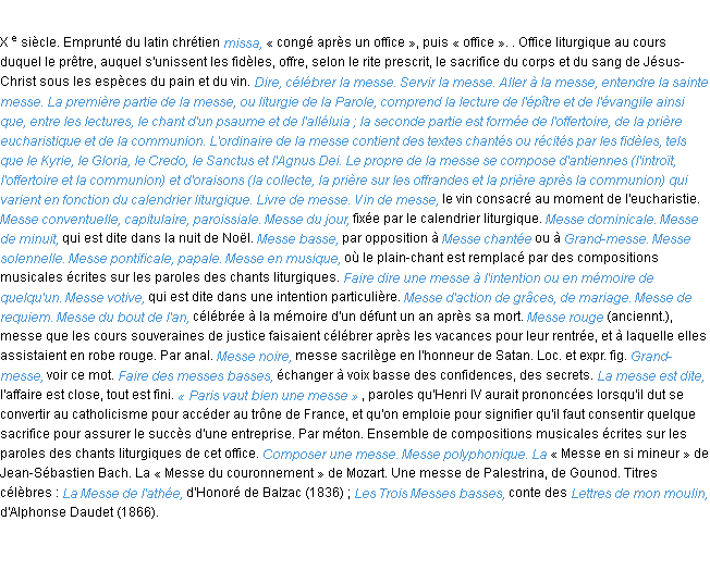 Définition messe ACAD 1986