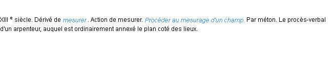 Définition mesurage ACAD 1986