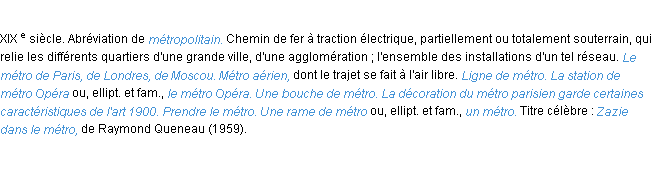 Définition métro ACAD 1986