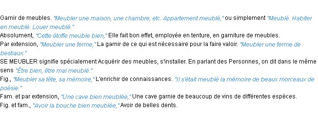 Définition meubler ACAD 1932