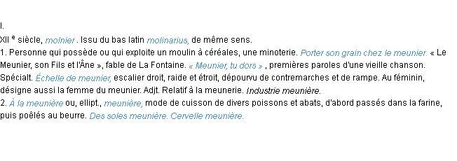 Définition meunier ACAD 1986