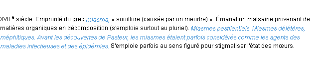 Définition miasme ACAD 1986