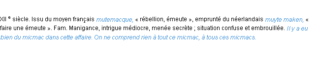 Définition micmac ACAD 1986