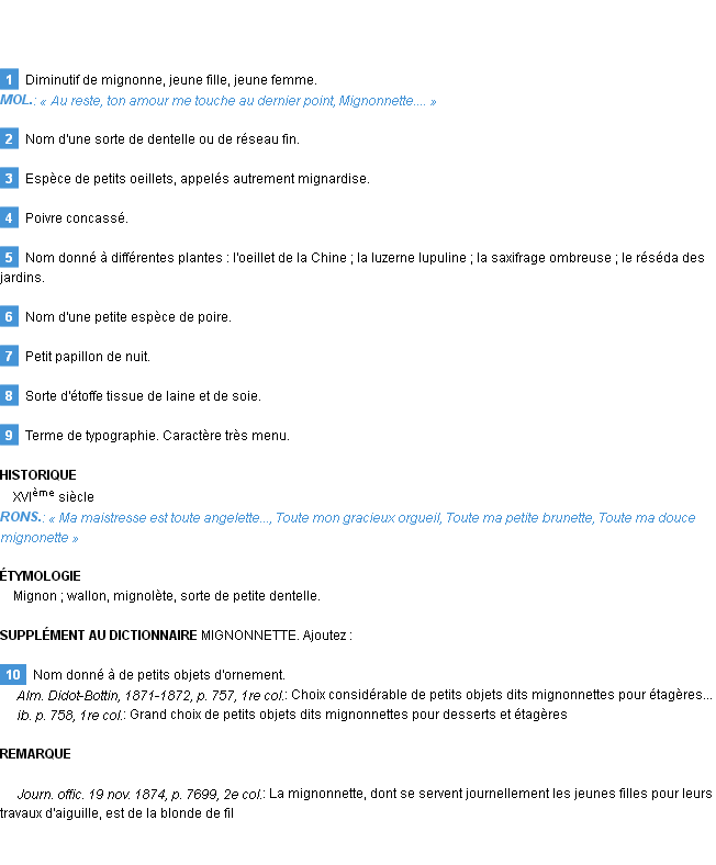 Définition mignonnette Emile Littré