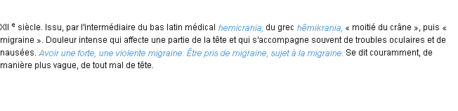 Définition migraine ACAD 1986