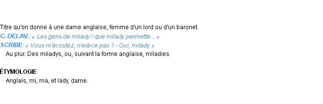 Définition milady Emile Littré