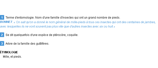 Définition mille-pieds Emile Littré