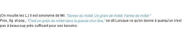 Définition millet ACAD 1835